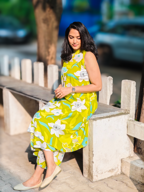 8596 Green sleeveless floral print Cord-set in Soft Cotton-Rayon