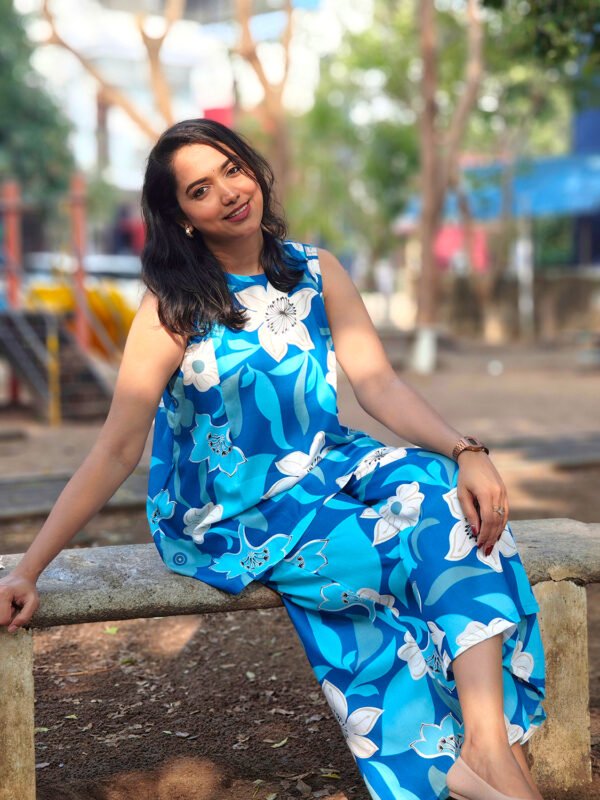 test Women's Sleeveless Printed Blue Coord-Sets - Short Top