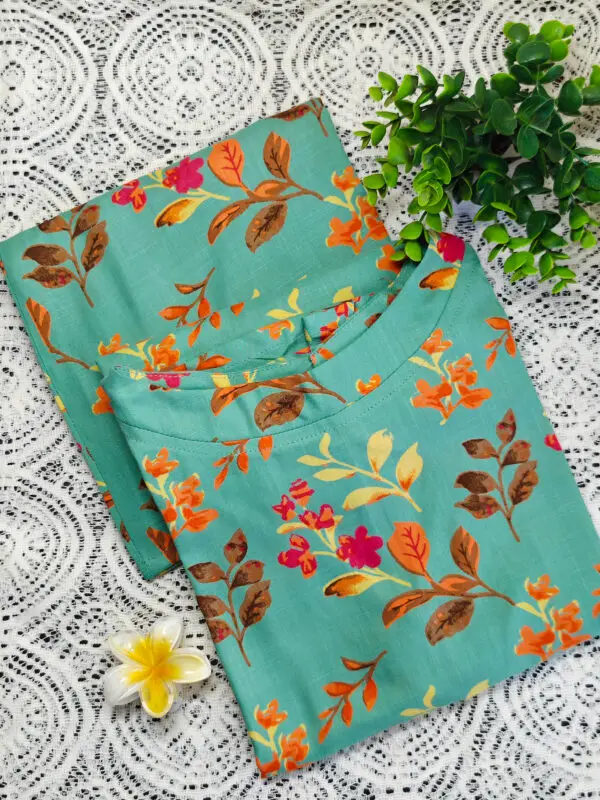 Mint Green sleeveless floral print Cord-set in Rayon-Cotton