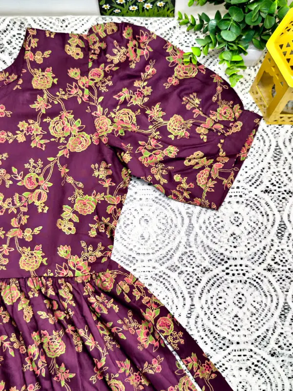 IMG_20260206_165439537 (1) 3 Wine purple frock with golden Jewel tone floral print