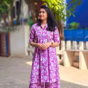 purple printed Purple floral printed Co-ordset in Soft Cotton
