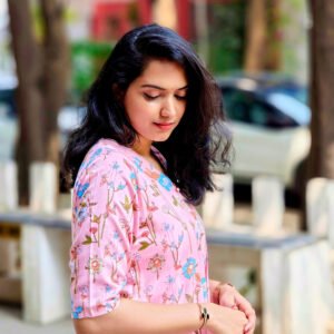 18132 Pretty Pink floral printed Co-ordset in Rayon Cotton