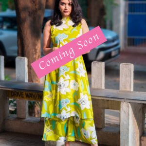 2 Green sleeveless floral print Cord-set in Soft Cotton-Rayon