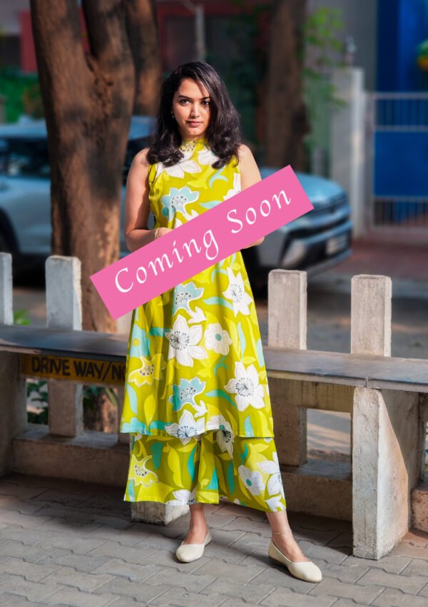 2 Green sleeveless floral print Cord-set in Soft Cotton-Rayon