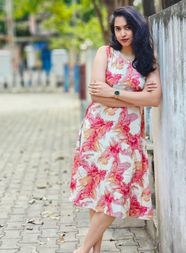 Multi colour Slub Cotton A-Line Frock